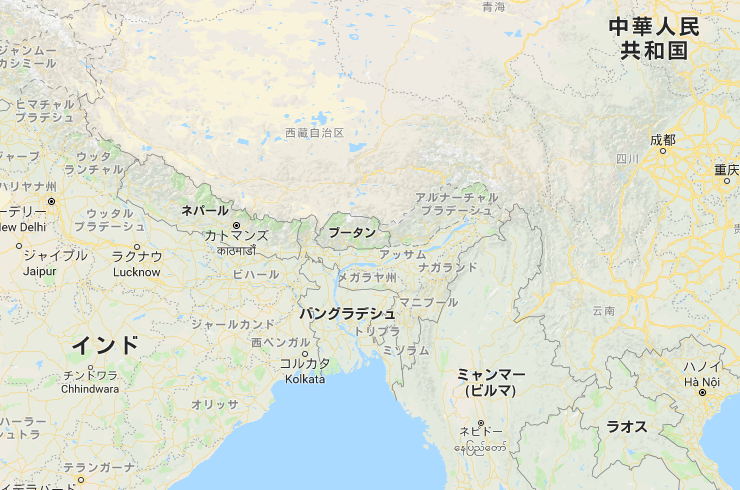 地図　ブータンの位置
