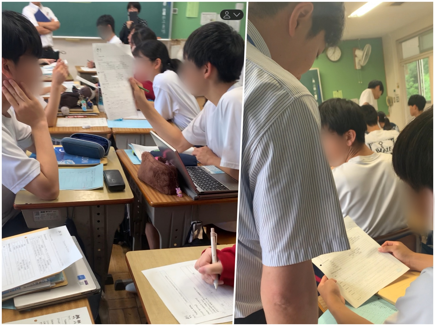 ペアワークと作文活動の様子